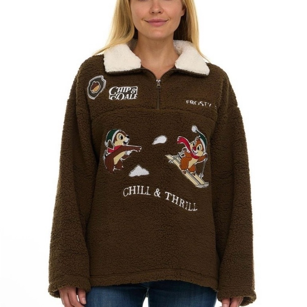 DISNEY Brown Fleece Pullover with Chip and Dale Design